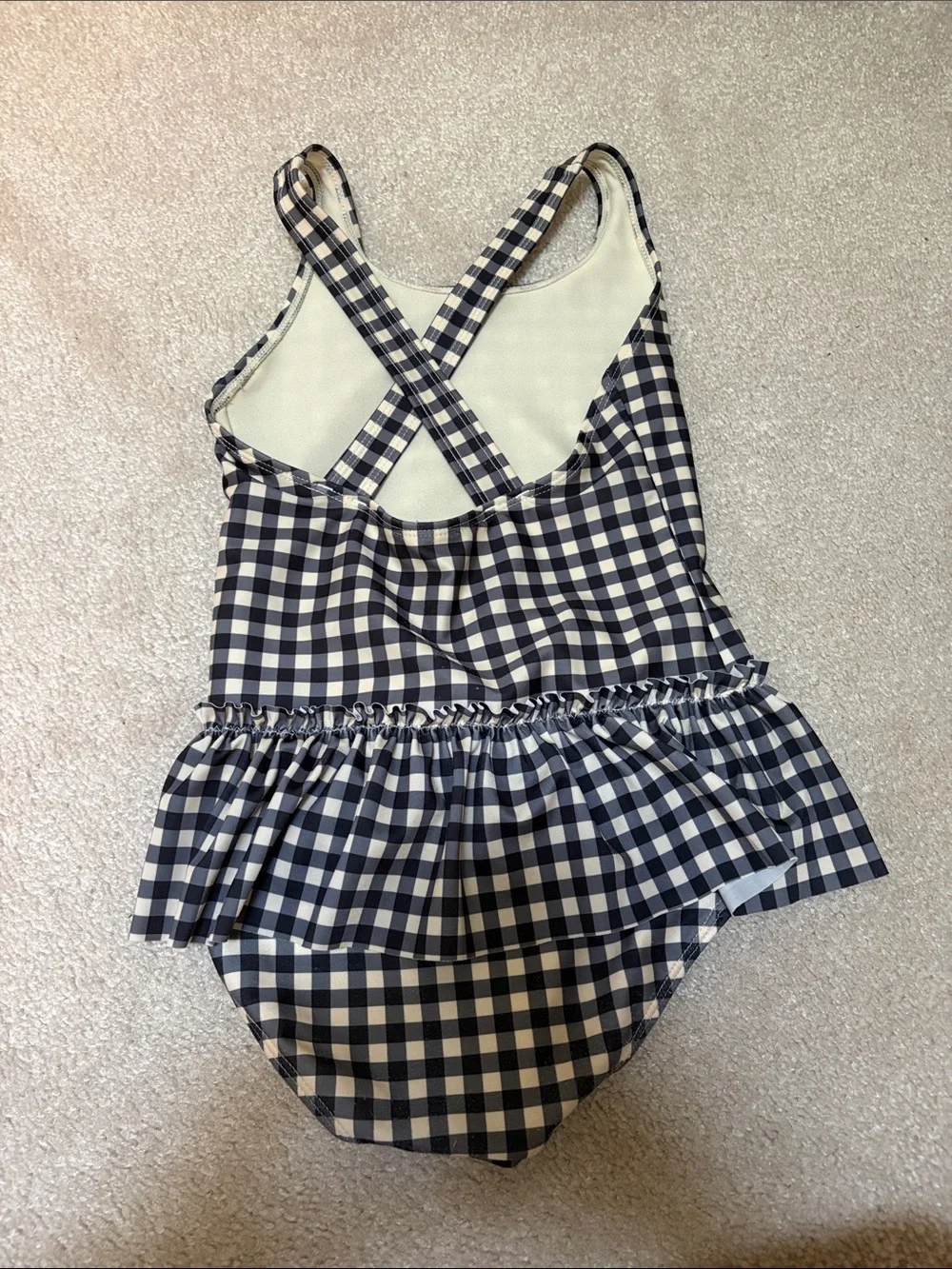 H&M Navy and White Gingham Peplum One-Piece Swimsuit